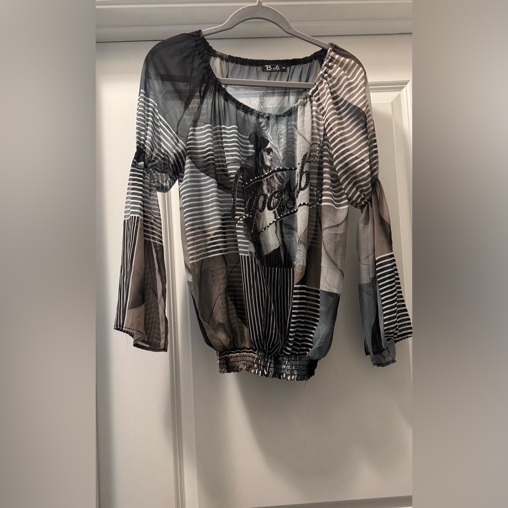 Bali Striped Sheer Blouse in Black and White
